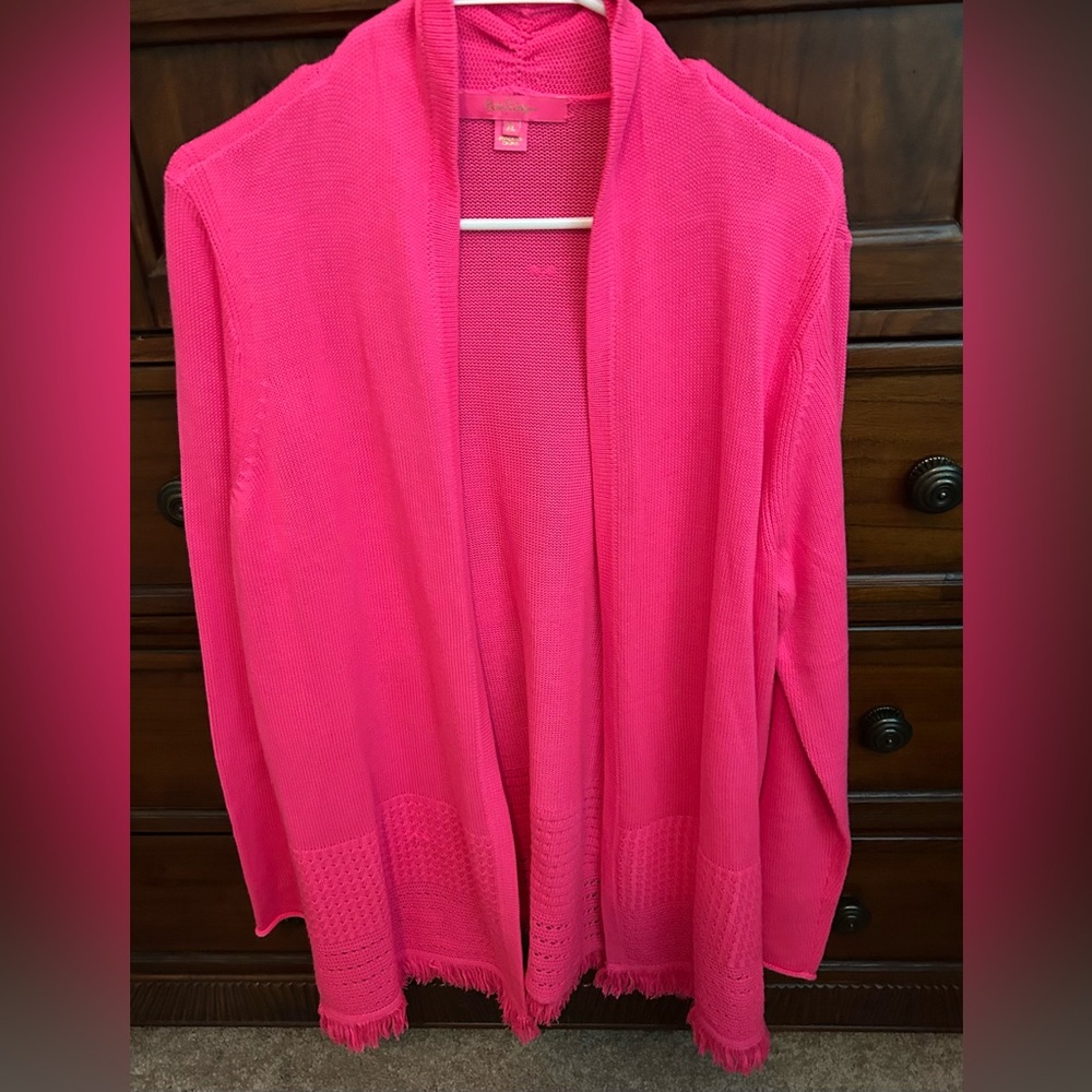 Lilly Pulitzer Noble Vibrant Pink Cardigan, Size XL- Flawed-See Pictures - Picture 3 of 16